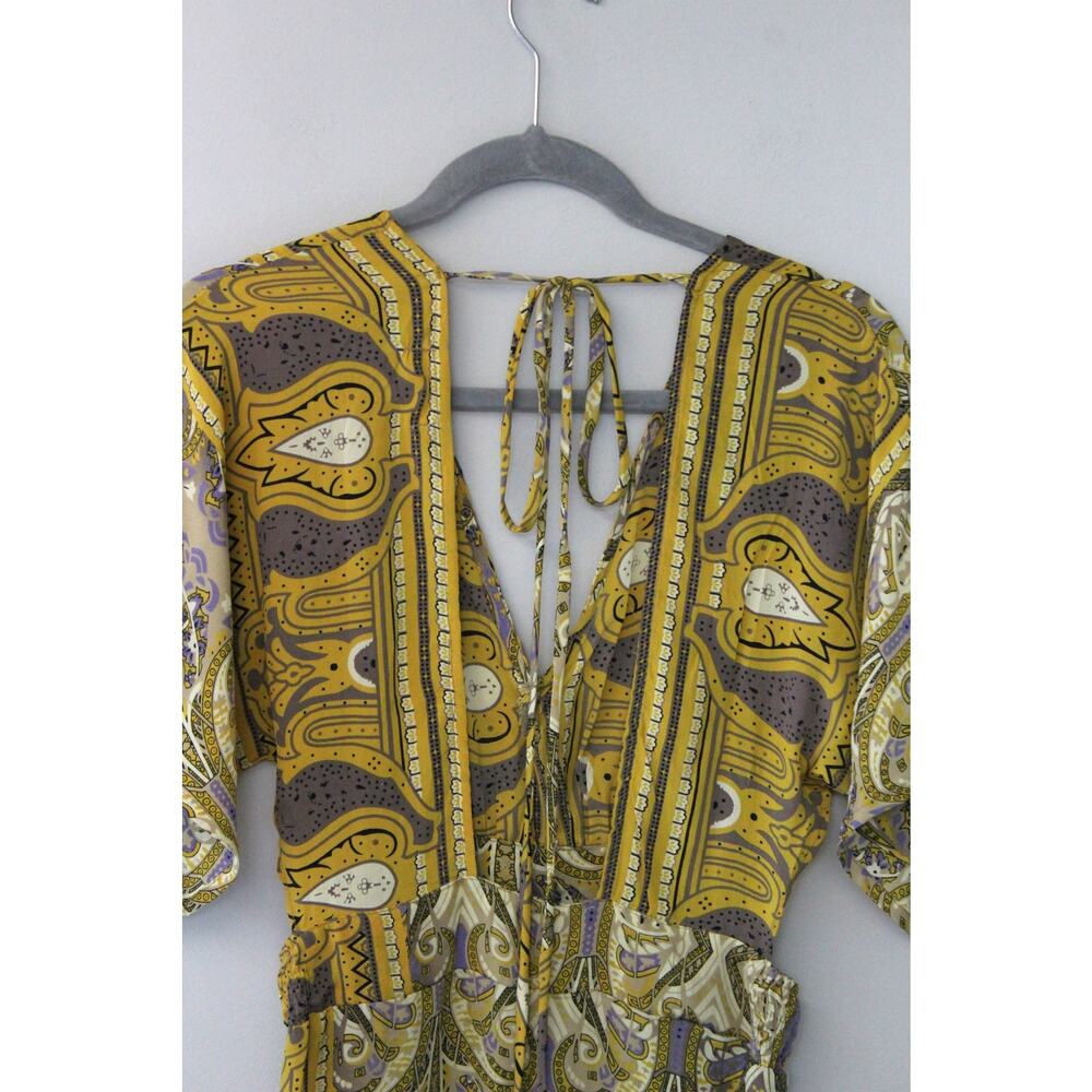 Earthbound Trading Co Women's Yellow Patterned Backless Maxi Dress Cutouts S